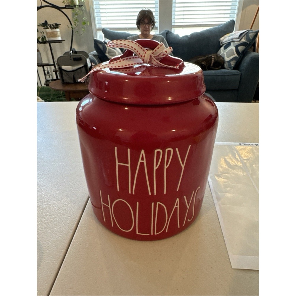 Rae Dunn Artisan Collection Happy Holidays Red Christmas Canister New